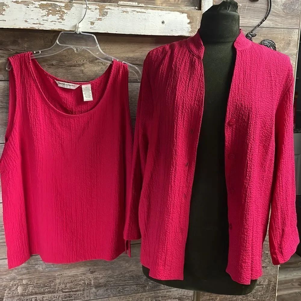 Draper’s & Damon’s Petites 2 pc Ladies Blouse Set, Size PL Pink Fushia